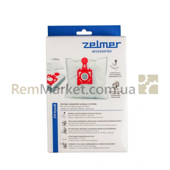 Набор мешков микровол. (4 шт.) SAFBAG+ фильтр мотора ZVCA300B (A494220.00) для пылесоса Zelmer красн фото товара